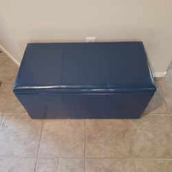 Blue Faux Leather Storage Ottoman Bench