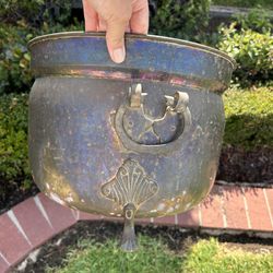 Vintage Brass Jardinière: Large Footed Planter Claw Feet Ring Handles Patina For Plant Tree Ornate 