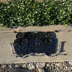 Standard 1” Weight Set 160lbs+6ft Barbell+EZ Curl Bar+(2)Adj. Dumbbells 