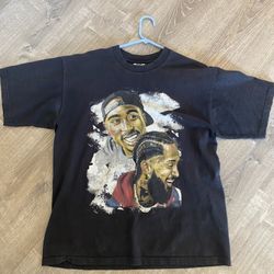 Nipsey Hussle And Tupac Black Vintage Graphic Tee Shirt Xl