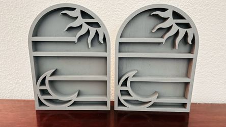 Floating wooden celestial shelves