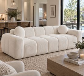 Brand New White Corduroy Sofa – Modern Cloud Couch