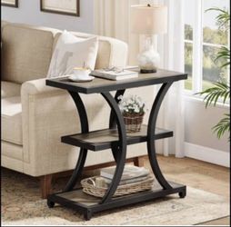 Tribesigns 23.6" End Table, 3-Tier Side Table Nightstand with Geometric Design
