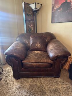 Brown Leather Oversized Armchair with Nailhead Trim