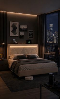 Brand New Queen Size Bed Frame w/ LED Lights & Charging Station ✨