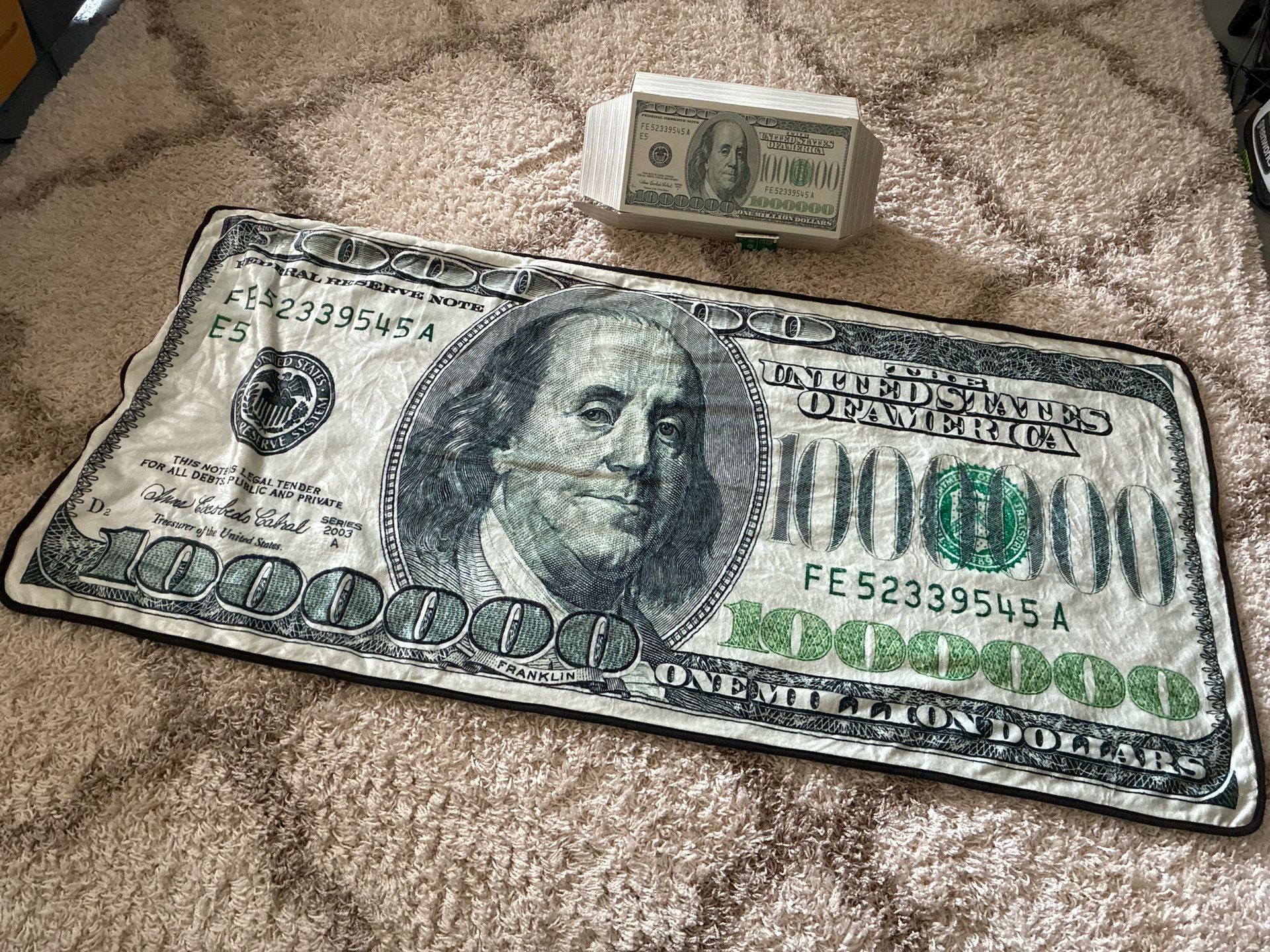 Novelty $1 Million Dollar Bill Blanket