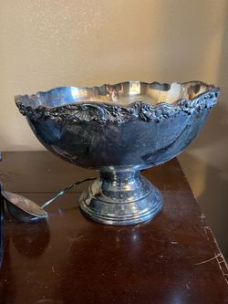 Silver vintage punch bowl and ladle