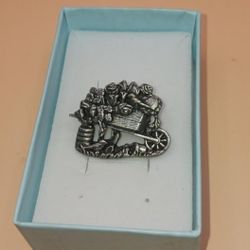 Birds of Bloom Pewter Flower Brooch