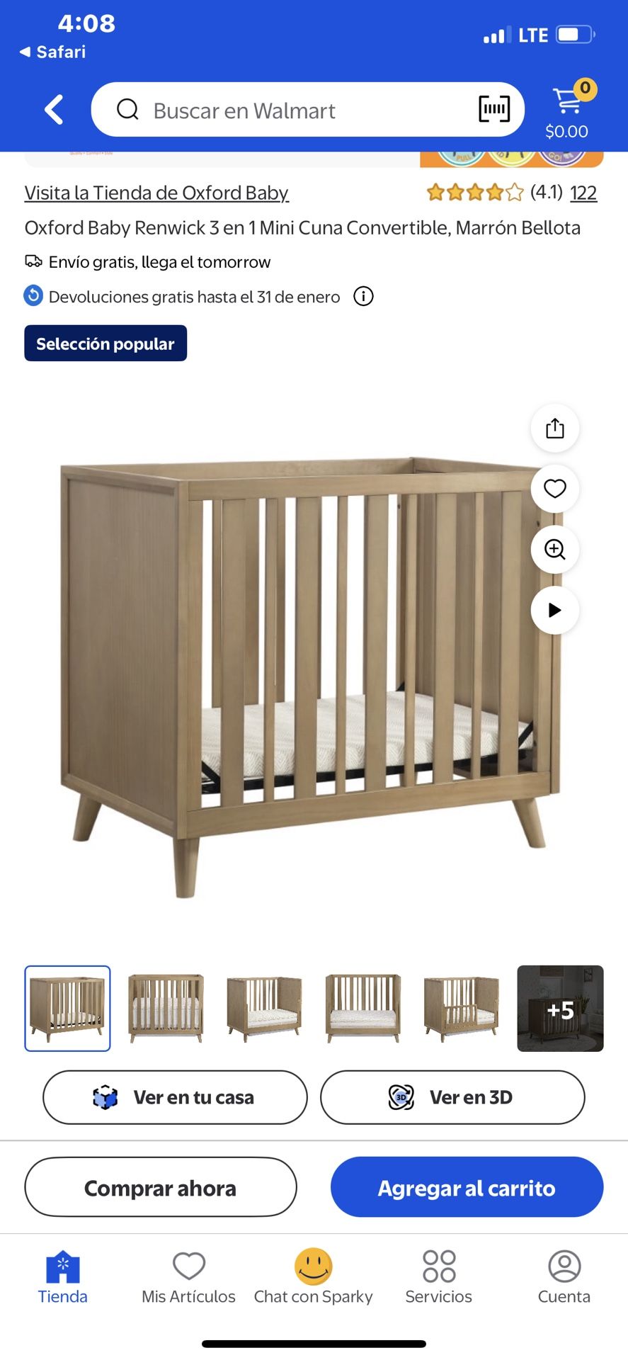 Oxford Baby Renwick 3 en 1 Mini Cuna Convertible, Marrón Bellota