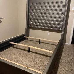 Grey Queen bed Frame And Two Dressers 