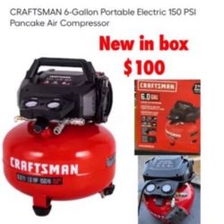 New in box CRAFTSMAN 6-Gallon Portable Electric 150 PSI Pancake Air Compressor $100 firm cash only east Palmdale 