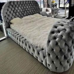 Gray Bed frame with Fireplace and heater and TV mount King and Queen sizes