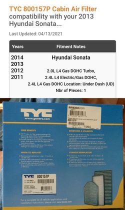 Cabin Air Filter For Hyundai And Kia