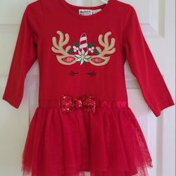 3T Girls, Blueberi Boulevard, Reindeer Unicorn Red Dress with Soft Tulled Skirt & Sequined Bow