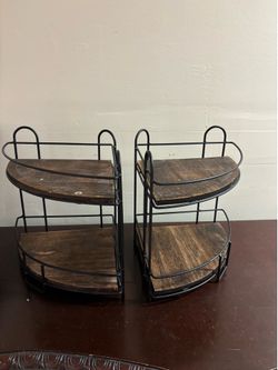 Set of 2 Rustic Corner Wall Shelves – Wood & Metal