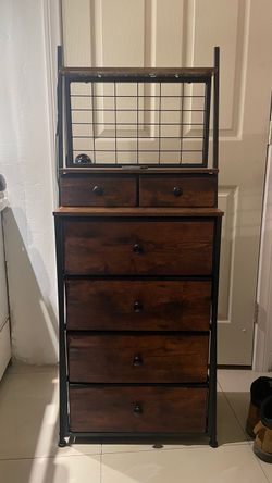 Industrial Dresser with Shelves and 6 Drawers