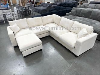 New! Plush Ivory Sectional, Sectional And Storage Ottoman, Sectionals, Sofa, Couch, Beige Couch, Ivorry Couch, Corduroy Sectional, ivory Sofa