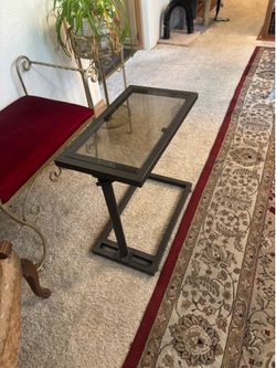 Adjustable couch table metal and glass