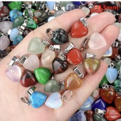 Mixed Natural Stone Heart Pendants 15pcs