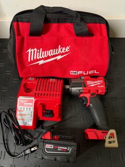Milwaukee M18 FUEL 18V Lithium-Ion Brushless Cordless 1/2 in. Mid-Torque Impact Wrench with Friction Ring Kit, Resistant Batteries