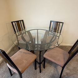 Round Glass Top Dining Table with 4 Chairs