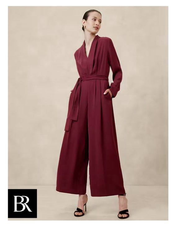 Banana Republic Crepe Deep V-Neck Jumpsuit