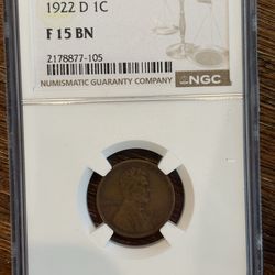 1922-D Wheat Penny NGC F15 – Better Date Lincoln Cent