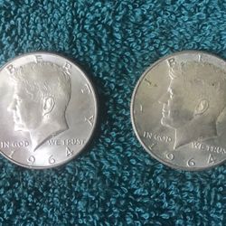 Set Of Two (2) 1964 Kennedy Half Dollar Coins 90% SILVER 