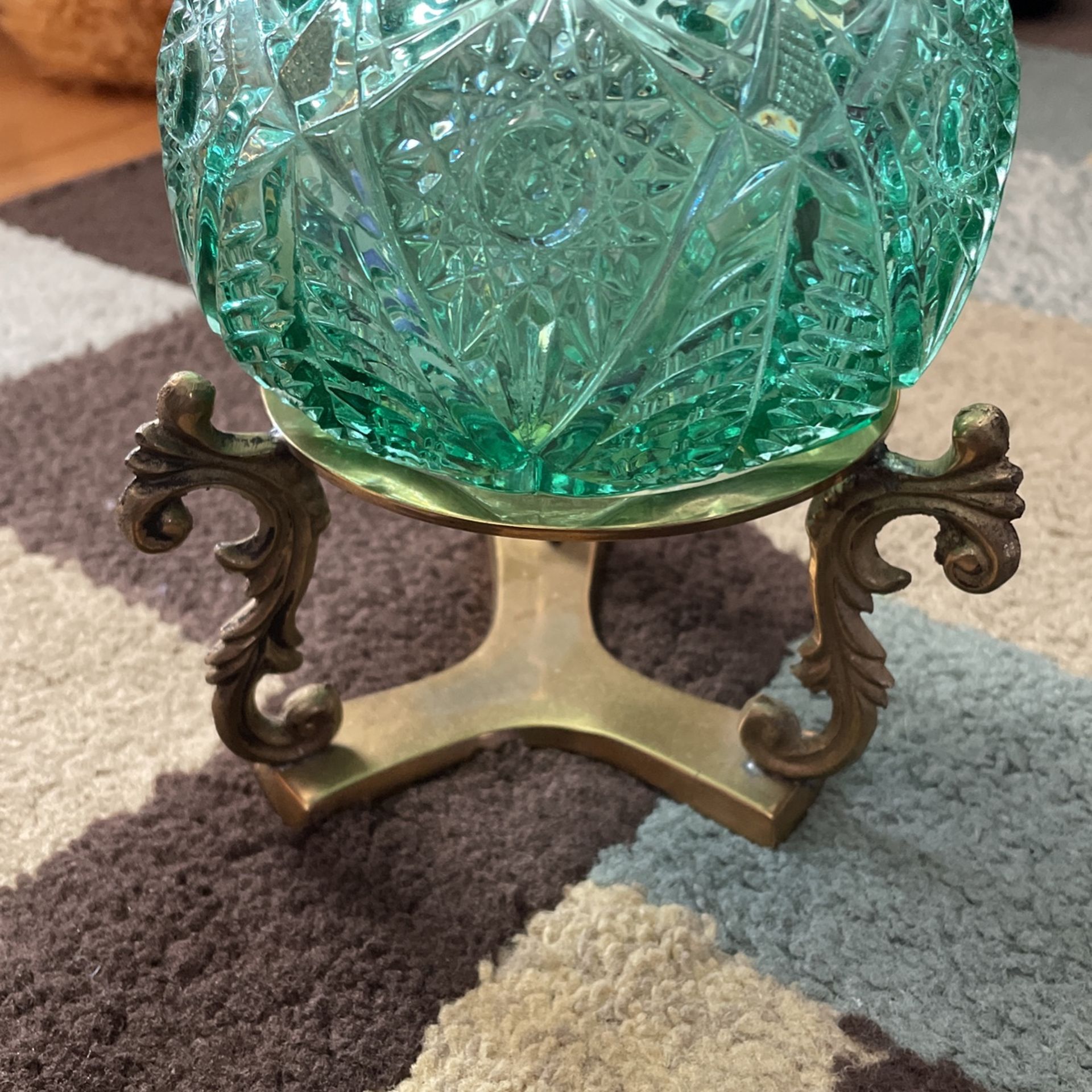 Fenton Green Glass Bowl Dish With Stand 