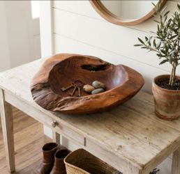 Hand Carved Teak Root Wood Bowl Live Edge Decorative Dish 12" Centerpiece