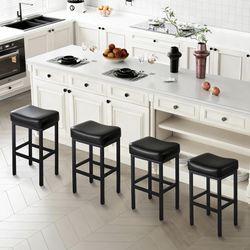 Bar Stools Set of 4, 26 Inch Backless Counter Height Bar stools for Kitchen Island, Modern PU Leather Barstools with Saddle Seats & Heavy Duty Metal 