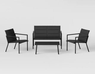 4pc Padded Sling Patio Conversation Set Black