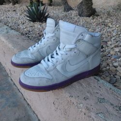 White and purple with gum sole Nikes