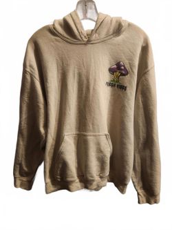 Fresh Vibes Beige Midweight Mushrooms and Skull Hoodie. Mens Size Medium. 