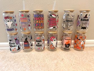 Brand new glass cups mugs Halloween handmade