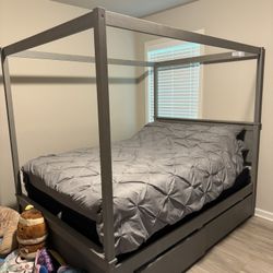 Full Size Canopy Bed Frame + Mattress + Box Spring (must be able to disassemble upon pickup)