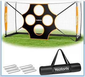12x6 FT Portable Soccer Goal with Removable 10-Hole Target - 5-Min Quick Setup, Heavy Duty Frame for Kids/Adult Backyard Practice & Training (with Car