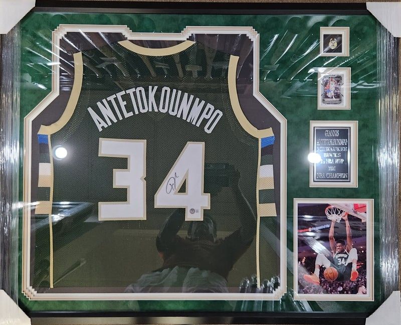 Bucks Giannis Antetokpounmpo Signed,  Beckett-Certified,  Deluxe-Framed Jersey 