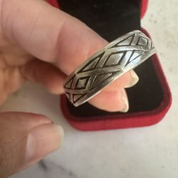 925 Sterling Silver Band Ring , With Design All Round, Size 14, Marked PSCL 925, 
