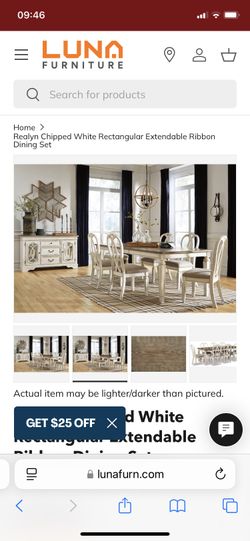 Realyn Chipped White Rectangular Extendable Ribbon Dining Set