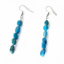 Blue apatite gemstone dangle drop earrings with silver hooks new