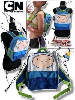 Adventure Time Finn the Human Blue and White Backpack with Green Accents (senior backpack)
