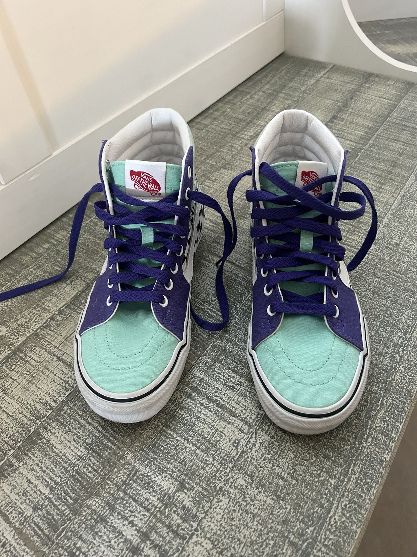 Vans Custom High top Sneakers. Women Size 7, Men Size 5.5. Teal/purple. 