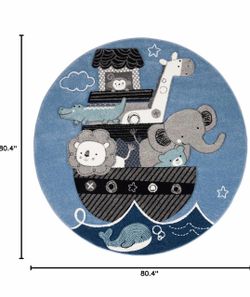 Round Kids Area Rug with Train Pattern