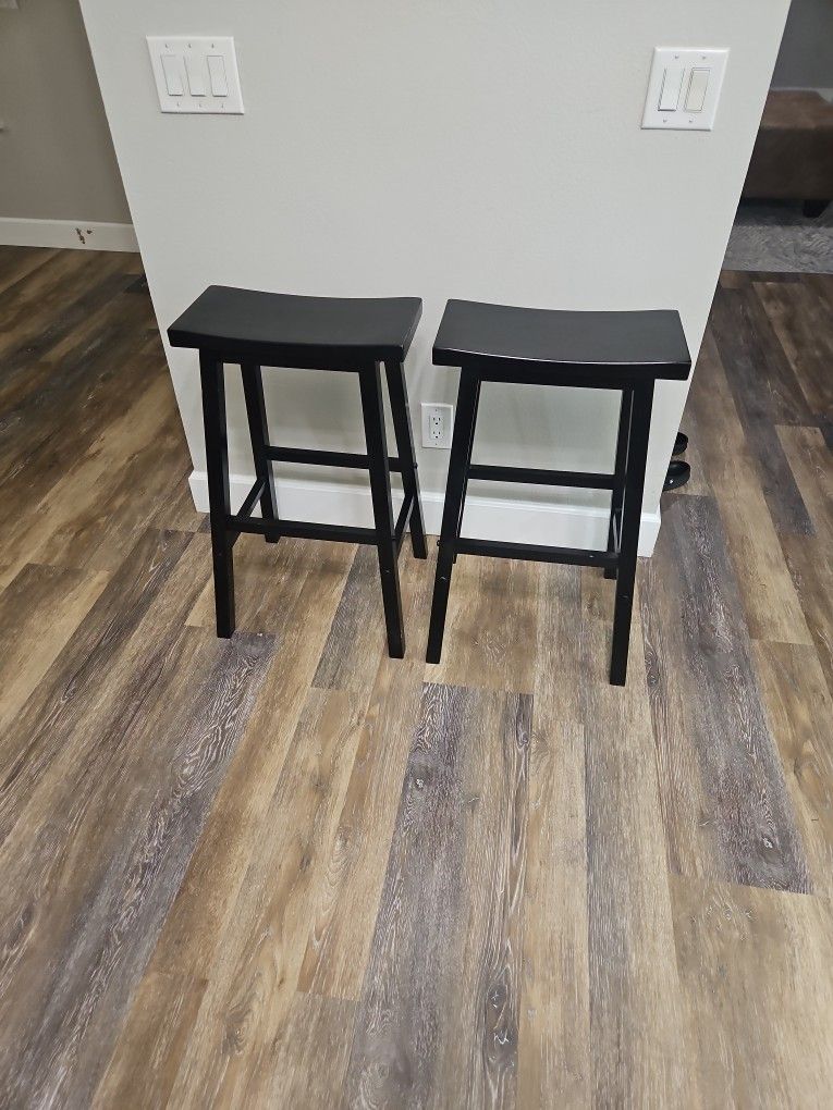 Pair Of Black Bar Stools - Wooden, Very Solid
