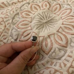 Real 925 Sterling Silver Black Natural Gemstone Ring Size 8