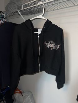 Black Cropped “Honey” Rhinestone Zip-Up Hoodie – Size XL
