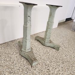 Vintage Industrial Table Legs Cast Iron Base Distressed Pair
