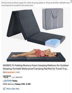 HOMBYS Tri Folding Memory Foam Camping Mattress for Outdoor Sleeping, Portable Waterproof Camping Pad Mat for Travel Truc...