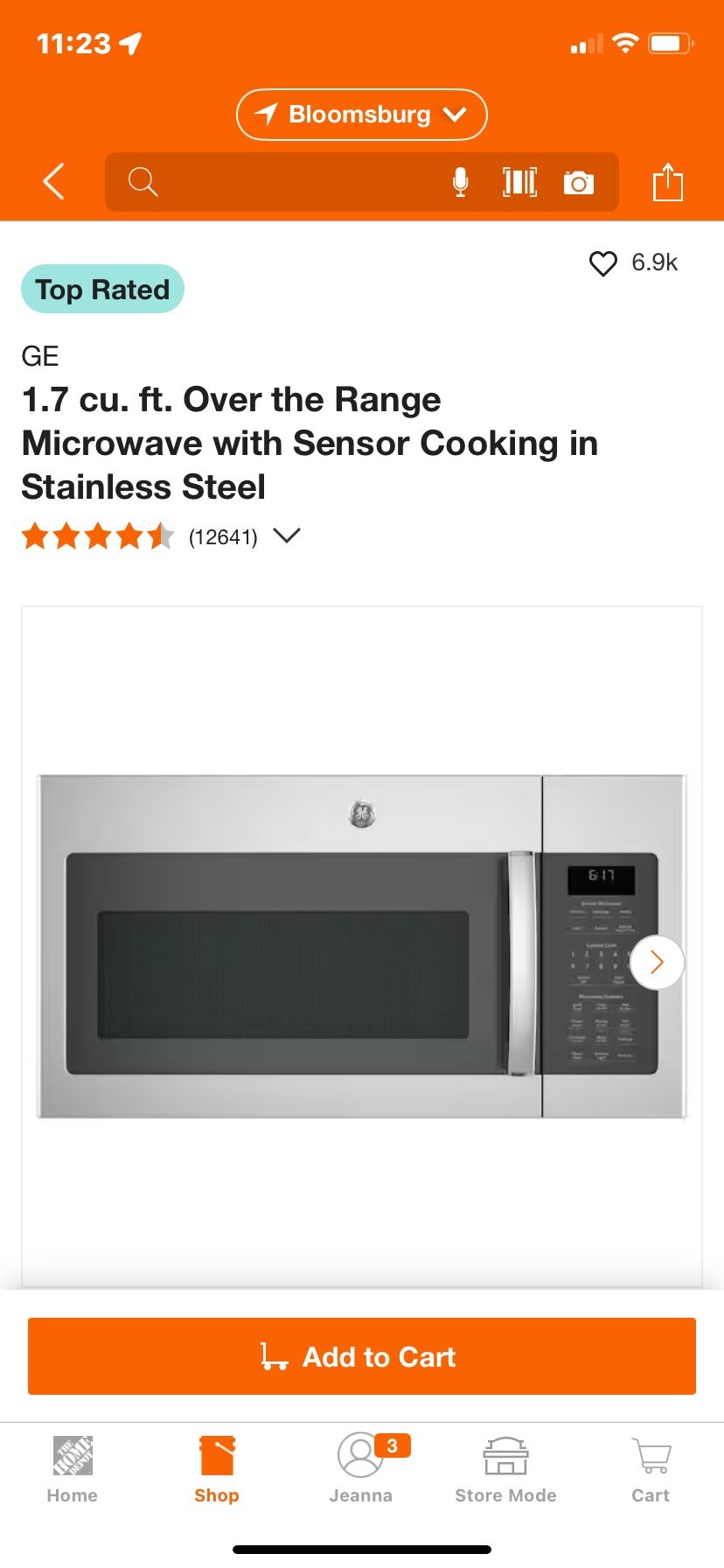 GE 1.7 cu. ft. Over the Range Microwave